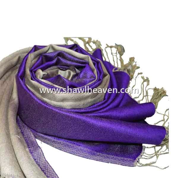 Luxury Violet/Beige silk shawl, reversible style